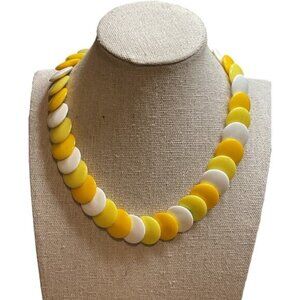 Vintage Yellow & White Disc Beaded Necklace With Adjustable Chain Closure
